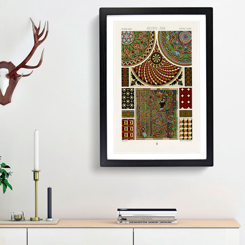 Middle-Age Pattern by Albert Racinet - Picture Frame Painting Print, 87cm H x 62cm W x 2cm D, Black Framed