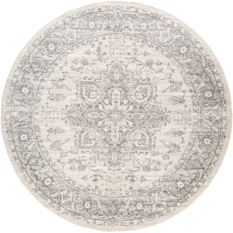 Oriental Charcoal/Light Beige Area Rug, Round 7'10"