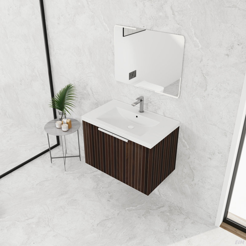 Meuble-lavabo de 30 pouces avec lavabo en résine, portes à fermeture en douceur, conception à fixation flottante