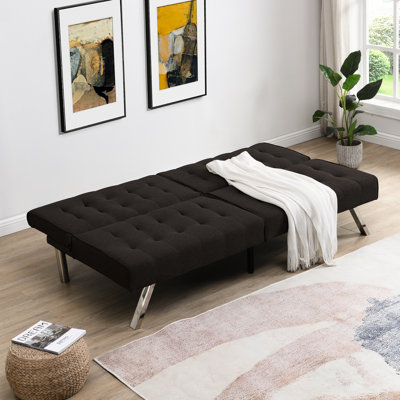 Bed With Wood Frame And Stainless Leg, Faux Linen, User- Design, 69.82in Depth Linen Futon Bed, Frame, User-, 650lbs