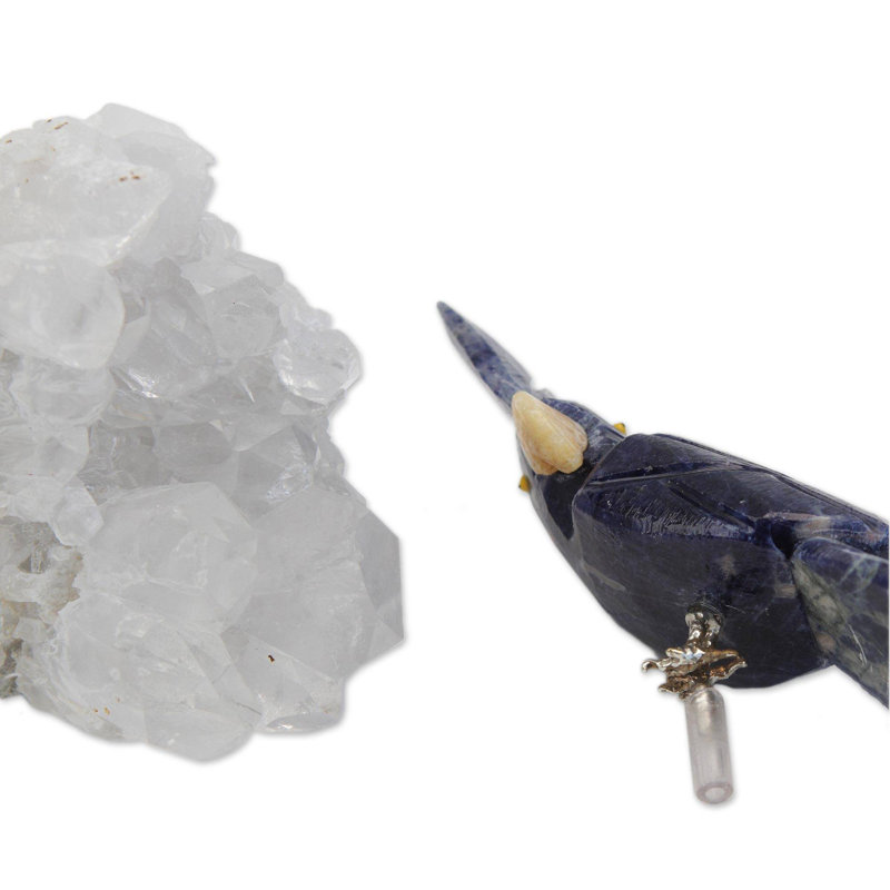 Figurine sodalite et quartz cacatoès Clarkedale