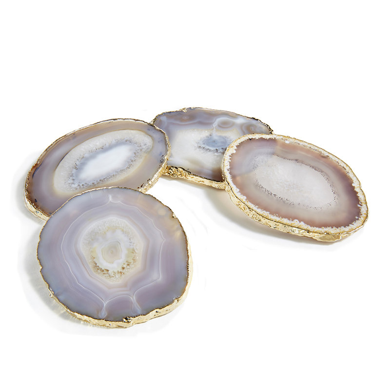 Gold-Edged Agate Stone Coasters Set of 4