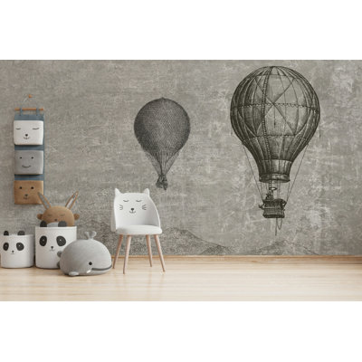 Papier peint rétro gris avec montgolfière