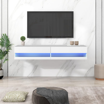 Kuno 60""W Floating TV Stand Wall Mounted with LED Lights, TV Cabinet, Modern High Gloss Media Console -  Wrought Studioâ¢, 51403667598348FEB09F5BAEE75EF6FF