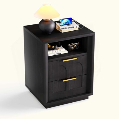 Grand ensemble de table de chevet deux pièces, table d'appoint à 2 tiroirs, table d'appoint avec rangement spacieux avec station de charge de type C et poignées en métal, convient aux chambres à coucher, aux salons et aux bureaux