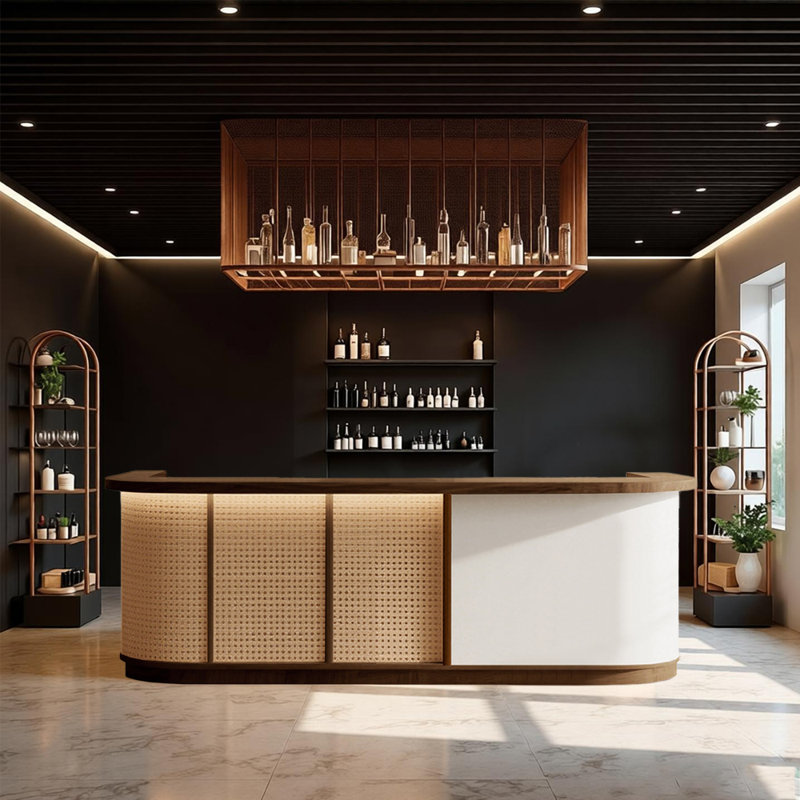 Retro Elegance Bar Counter – Stylish Multi-Use for Bars Lounges Pubs and Commercial Entertainment Areas, White/Brown