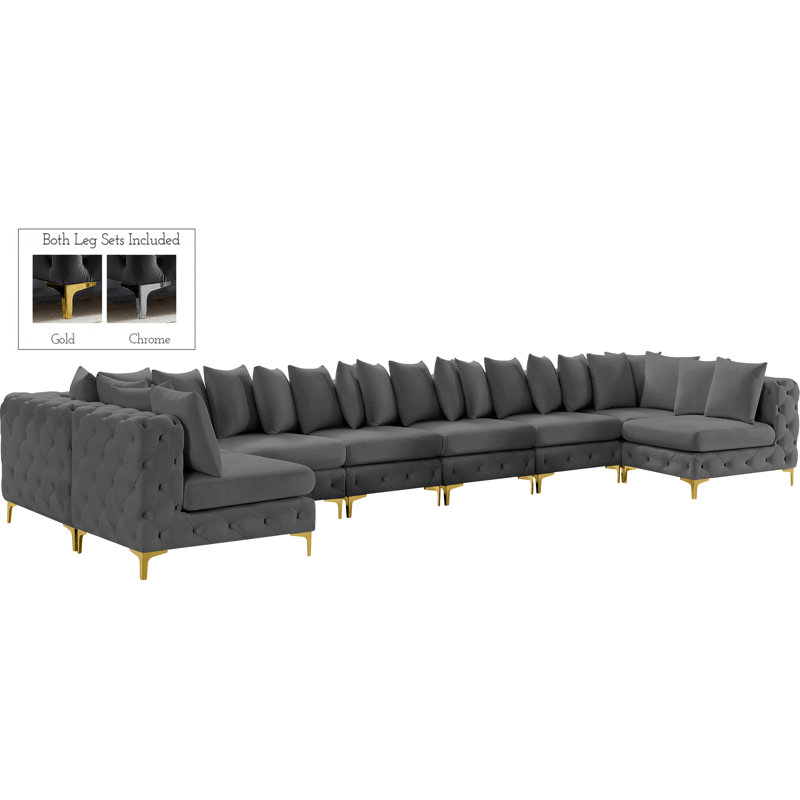 Canapé modulaire réversible en velours de 228 po de largeur, Velours gris