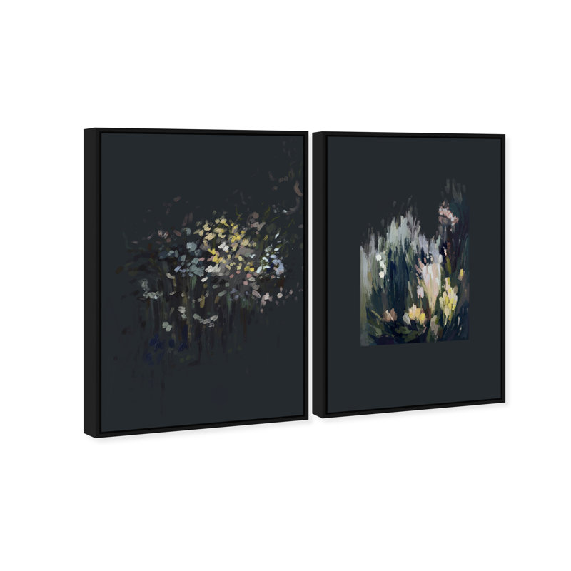 Midnight Flora Set Floral & Botanical Canvas Print by Oliver Gal, Black Frame, 10 x 15, 17"H x 25"W, Black Floater Frame