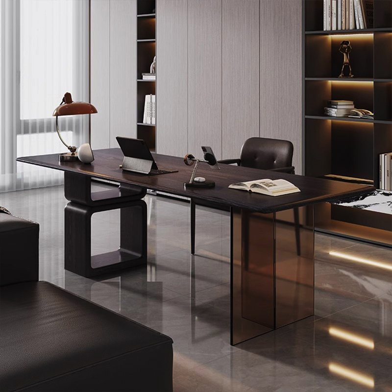 Bureau en bois de pin brun clair minimaliste de luxe clair, table de rangement pour bureau à domicile, console derrière le canapé du salon