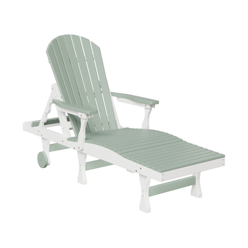 Comfo Back Outdoor Chaise Lounge, Seafoam Top with White Base