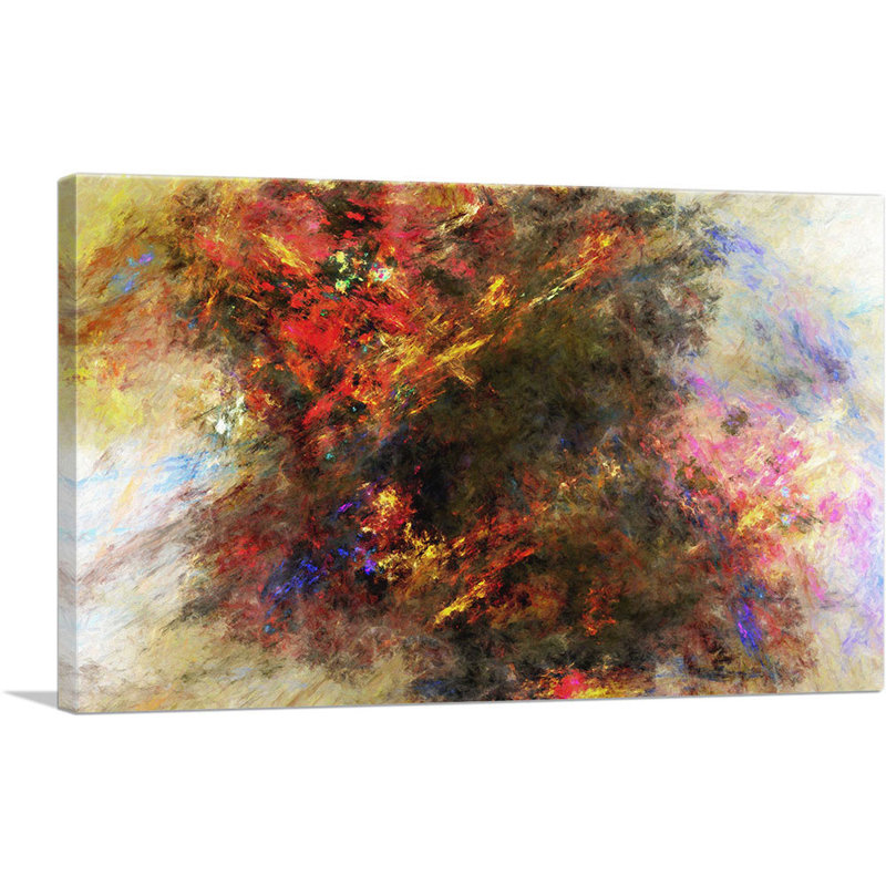 "Red Orange Brown Fire on Tan Modern" - reproduction d'art sur toile tendue, H 26 po x l 40 po x 1,5 po