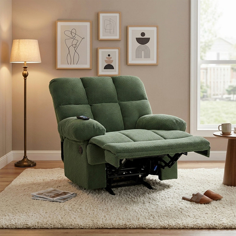 Fauteuil inclinable manuel moderne à bascule, avec revêtement en tissu nubby pour le salon, Dark Green