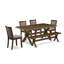 L'ensemble de salle à manger 6 pièces contient une table de salle à manger rectangulaire avec des pieds en X et 4 chaises Parson en tissu de café avec un banc, patiné-1274108262-1341622028