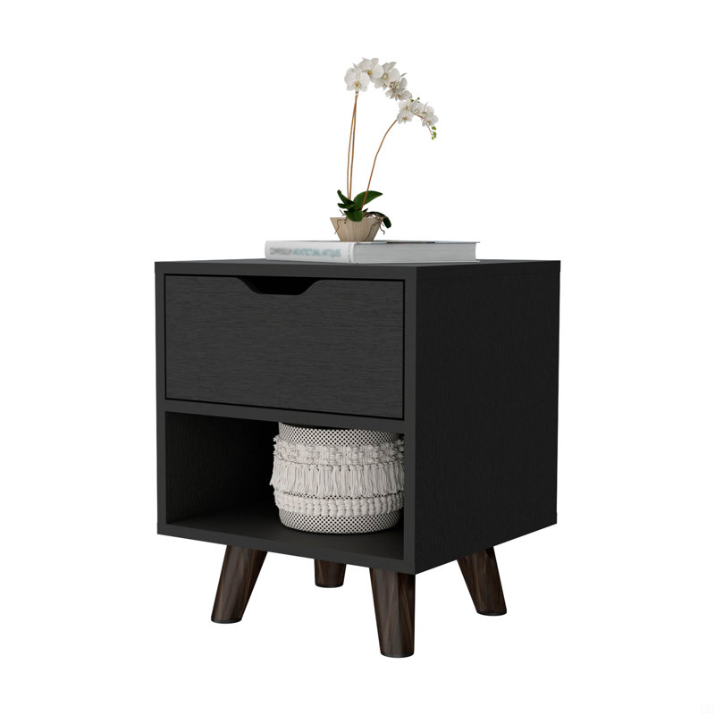 1-Open Storage Shelf Nightstand, Black