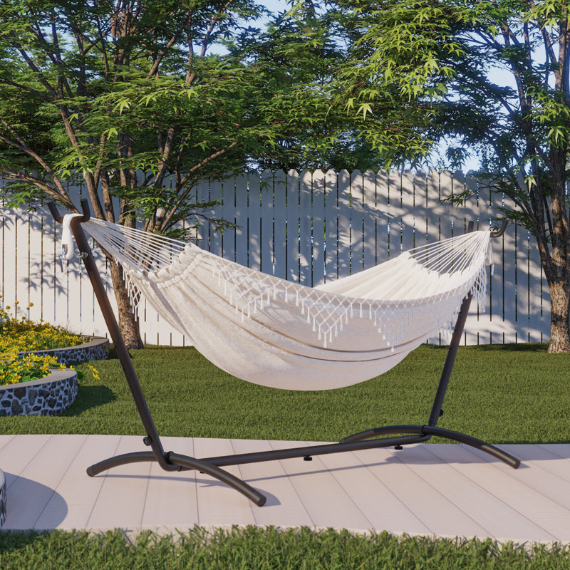Hruby Double Classic Hammock with Stand, Beige