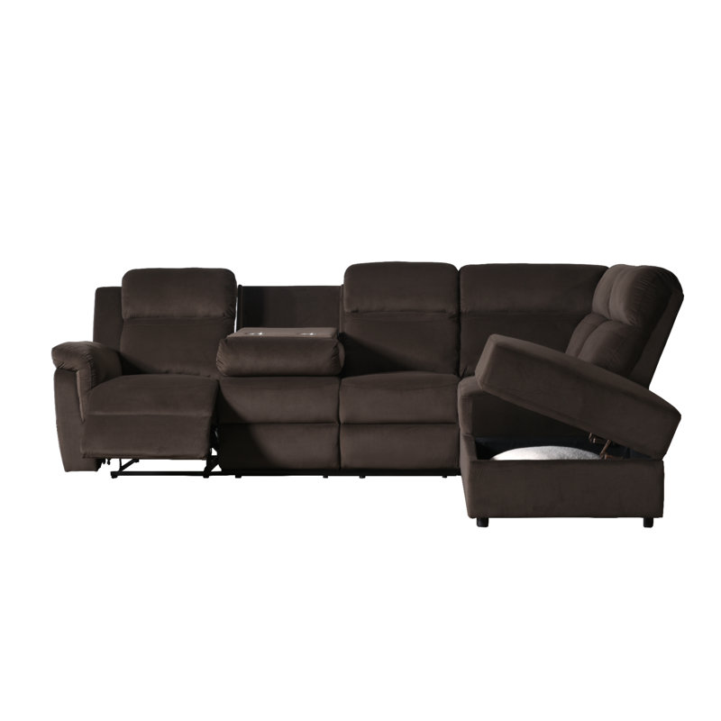 Velvet Reclining L-Shaped Sectional Right Hand Facing, Brown Velvet