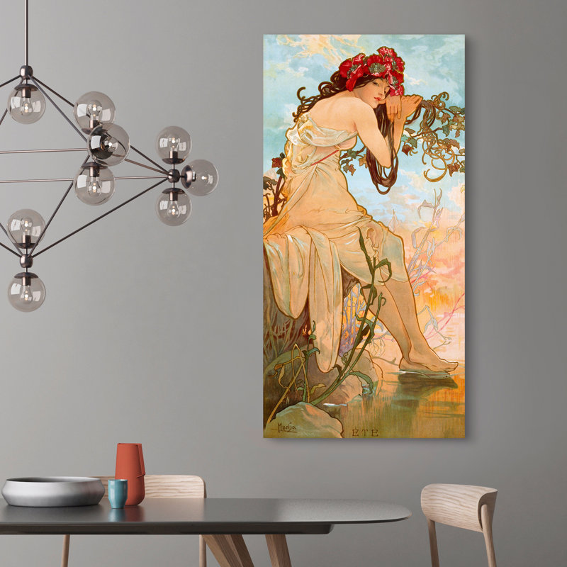 Summer by Alphonse Mucha - Wrapped Canvas Painting, 70cm H x 35cm W x 4cm D