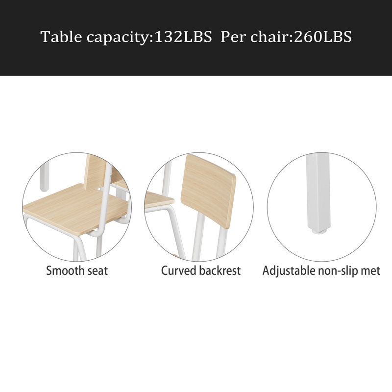 Ensemble de table de salle à manger 5 pièces avec 4 chaises, ensemble de table de cuisine et chaises de 43 po pour 4 personnes, table de salle à manger avec structure en métal et panneau de fibres à densité moyenne, parfait pour les petits espaces, 