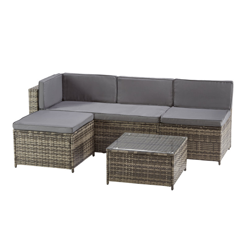 Milan 5 Seater Rattan Corner Sofa Set, Dark Grey, Brown