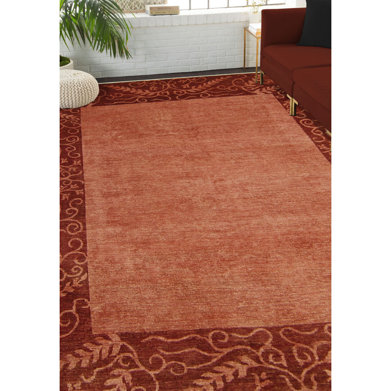 Tapis de zone en laine noué la et rouge 8 pi x 9 pi one-of-kind Matlock