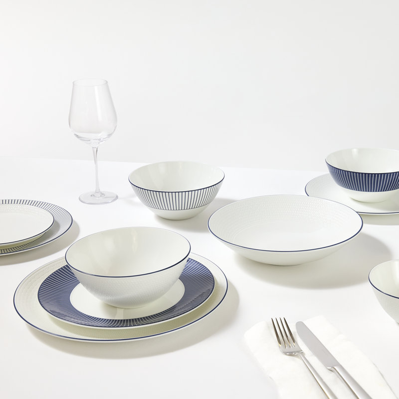 Wedgwood Gio Blue Cereal Bowl 6.2in Pinstripe, Blue/White