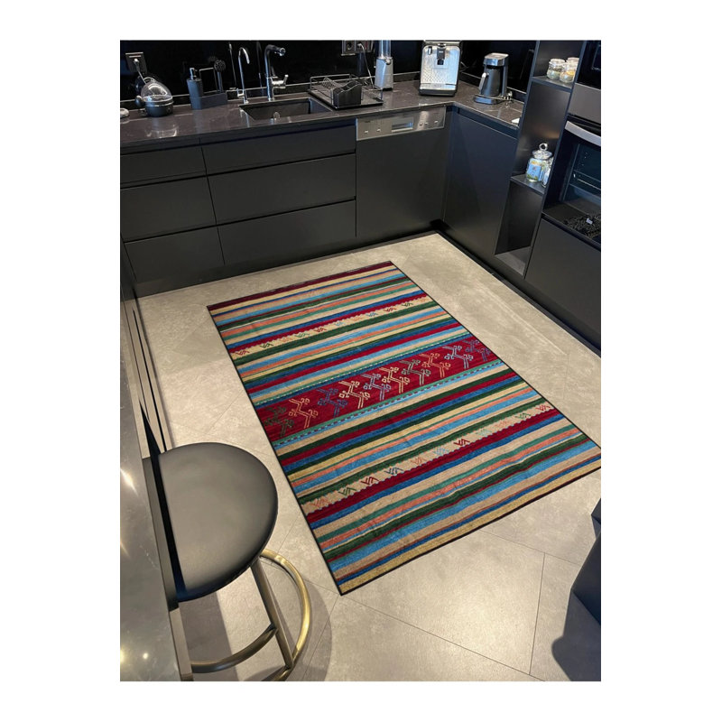 Tapis géométrique tissé en couleurs rouges, Rectangle 2 pi 4 po x 4 pi