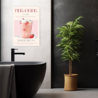 Art mural contemporain rose avec fraise rose