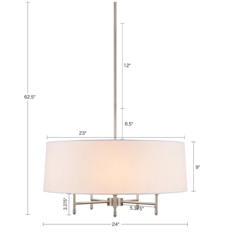 Lustre 5 lumières à abat-jour tambour, Argent argent, White