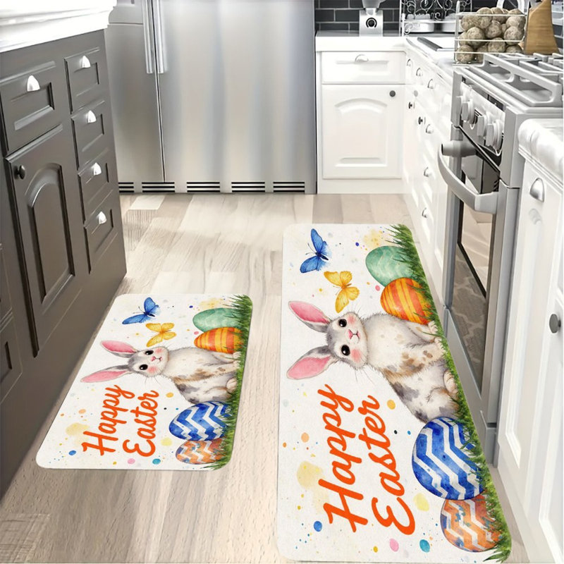 Happy Easter Bunny, 2 Pcs Non Slip Kitchen Mats
