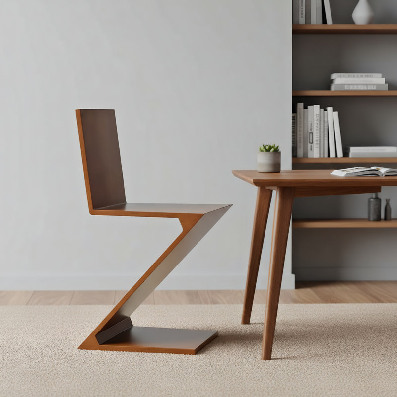 Chaise en bois massif en forme de Z, avec structure Tenon-Mortise et capacité de 550 lb, chaise double et table d'appoint 2 en 1, style Mid-Century moderne