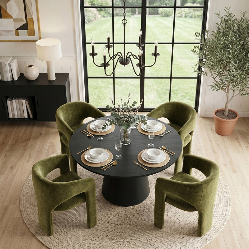 Ensemble de table de salle à manger 5 pièces pour 4 personnes avec chaises rembourrées en chenille, Olive Green