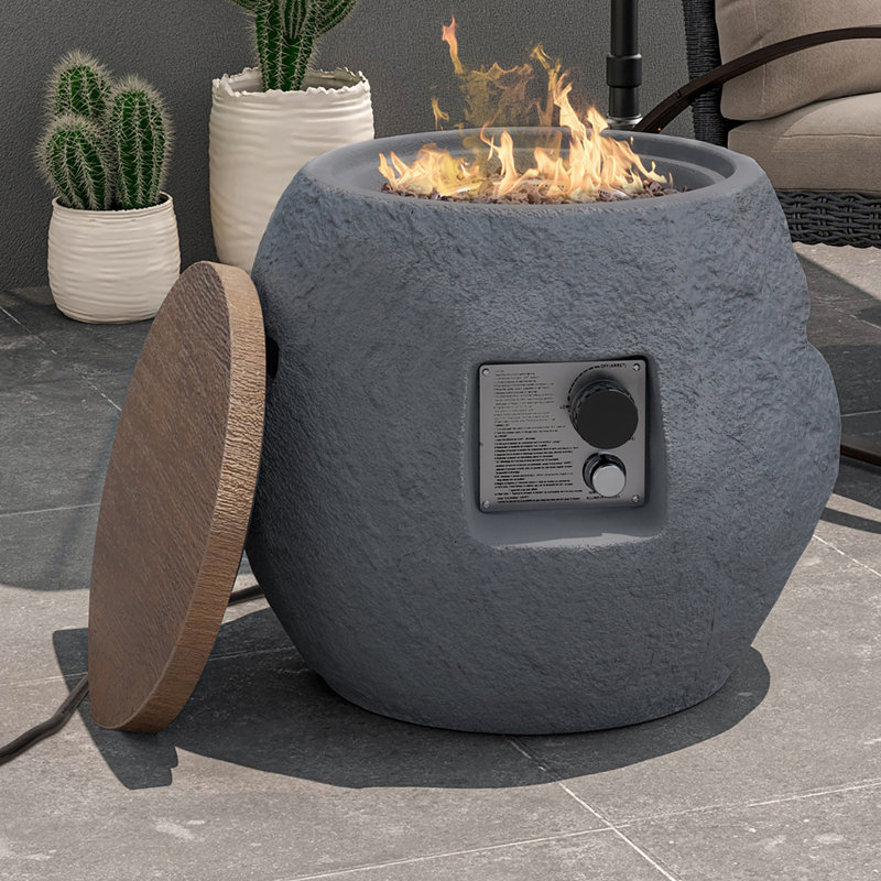 Table de foyer d'extérieur au propane en oxyde de magnésium H 20 po x l 23 po Christiène, Gris foncé