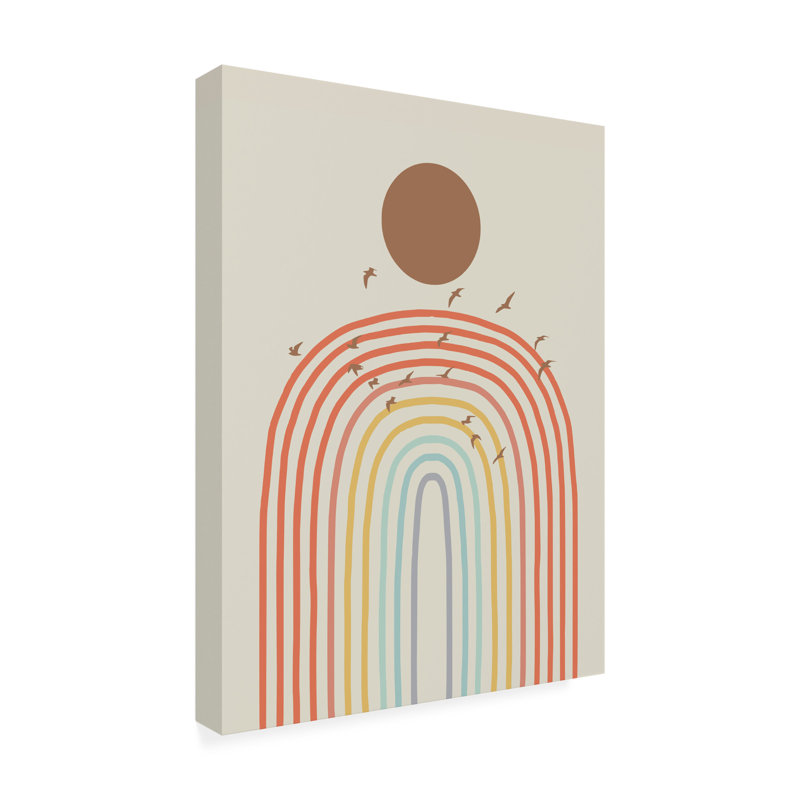 Art sur toile arc-en-ciel et petits oiseaux bolins, H 35 po x l 47 po