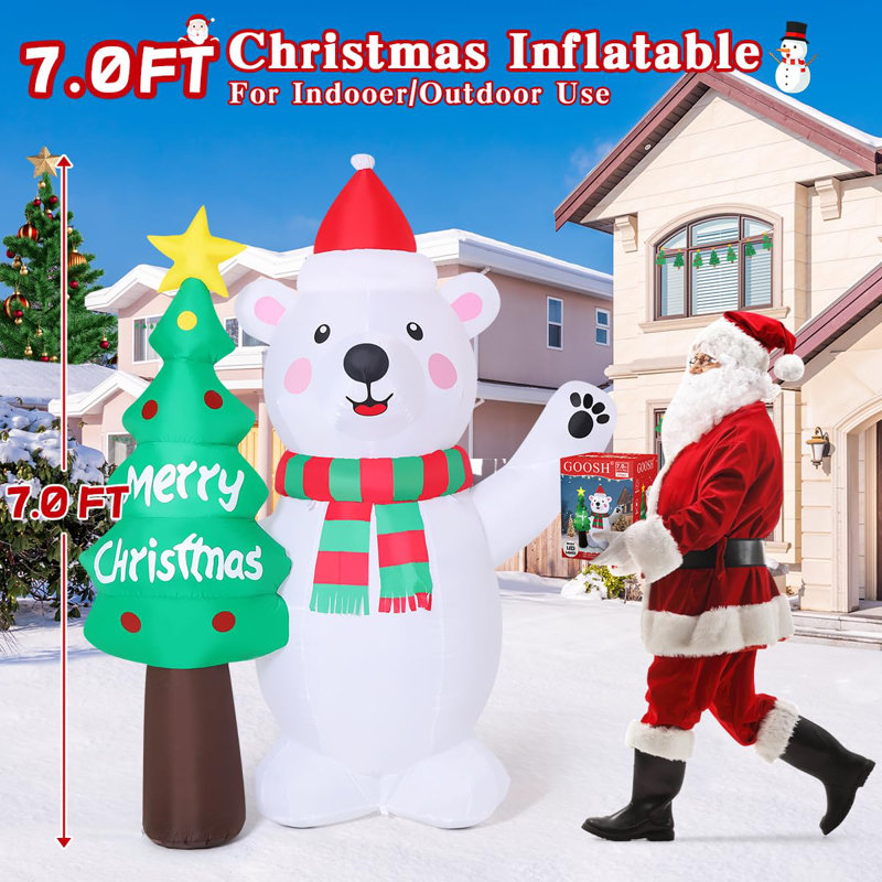 Ours polaire ondulant de Noël de 7 pi avec lumières DEL intégrées GOOSH