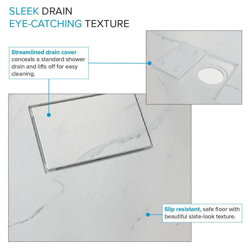 Transolid Trimslate Plus 60-in x 32-in Zero Threshold Tub Replacement Shower Base with End Drain, Calcite