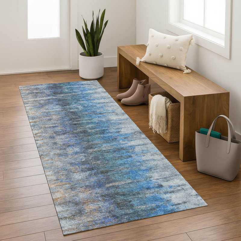 Premium Machine Washable Mayfield AMF2319 Casual Rug, Blue, 2'3" x 7'6" Runner