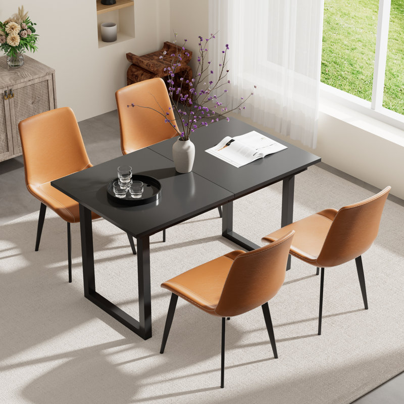 Ensemble de table de salle à manger 70,86 po à rallonge pour 4 à 6 personnes, 5, Noir, Brun / Noir