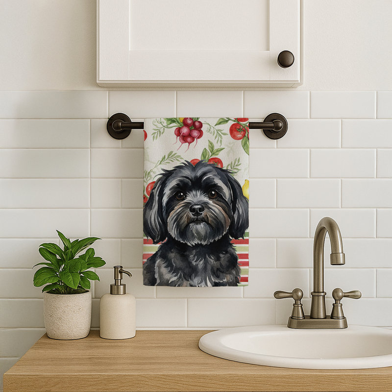 Black Lhasa Apso Vegetables Kitchen Towel, Black Lhasa Apso