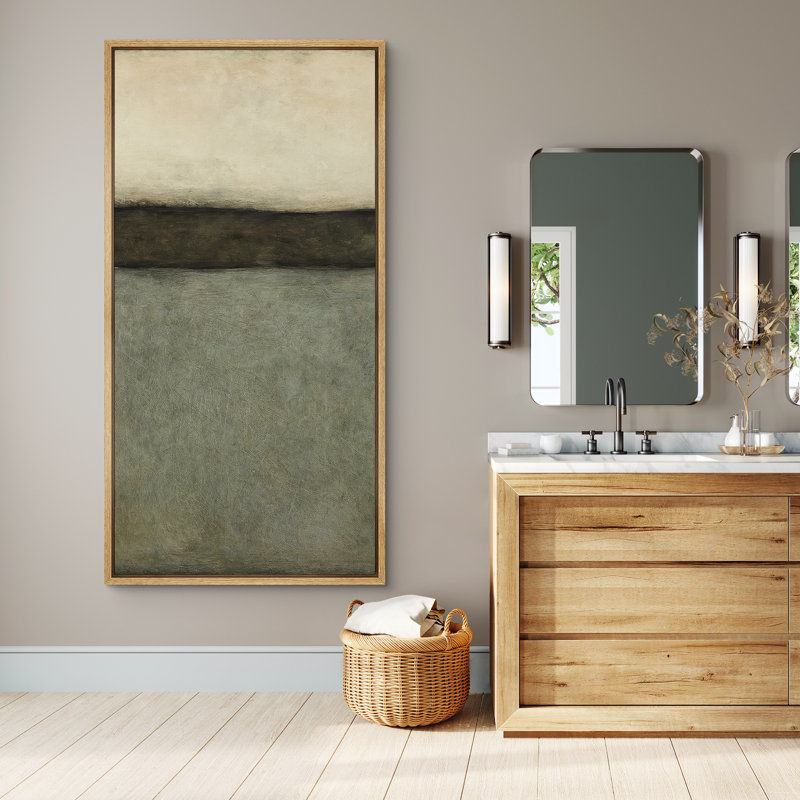 Toile abstraite encadrée, reproduction minimaliste neutre pour décoration murale moderne, Naturel, H 60 po x l 30 po