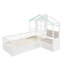 3ft Wooden cabin bed with sofa, 1 drawer and LED Light white