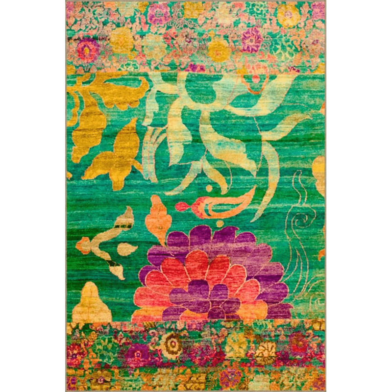 Salon créatif et créatif avec motifs floraux multicolores sur le thème vert, Rectangle 2 pi 4 po x 4 pi