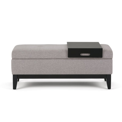 Oregon 42"W Upholstered Linen-Look Fabric Contemporary Rectangular Lift-Up Storage Ottoman Bench with Tray and Hidden Storage