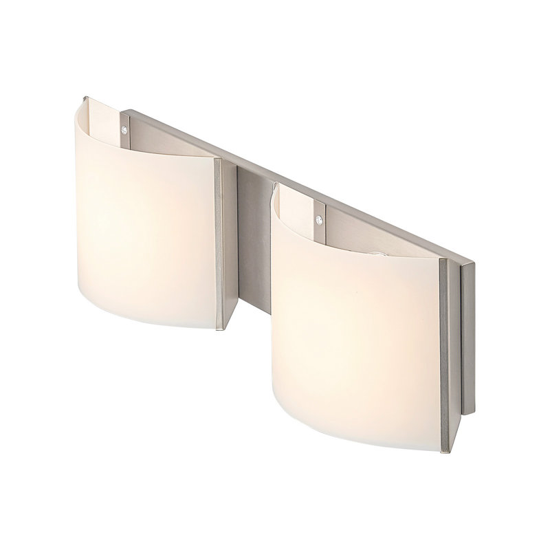 Éclairage pour salle de bain 2 lumières Modern, lentille en acrylique blanc avec nickel brossé, DEL à intensité variable 3000K
