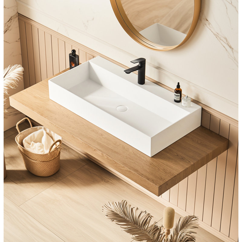 Lavabo à fixation murale 30 po x 18 po à surface solide blanc mat - Accessoire de salle de bain contemporain et élégant pour salle de bain