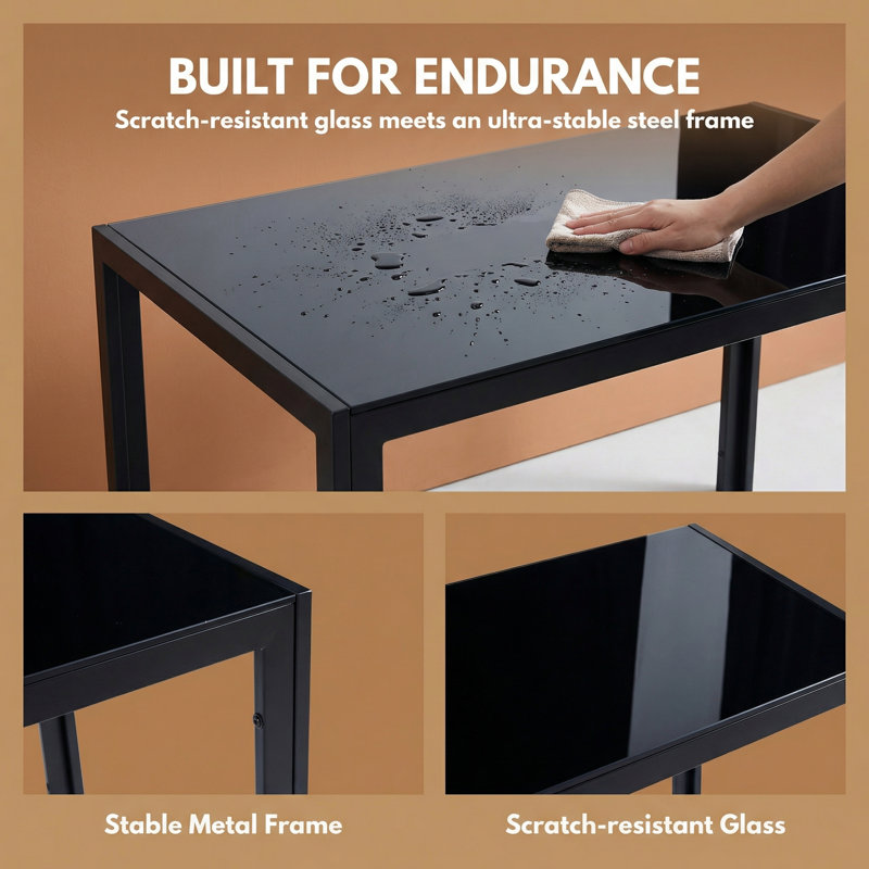 Bureau d'écriture 51,18 "moderne en verre noir avec bureau en métal pour bureau personnel