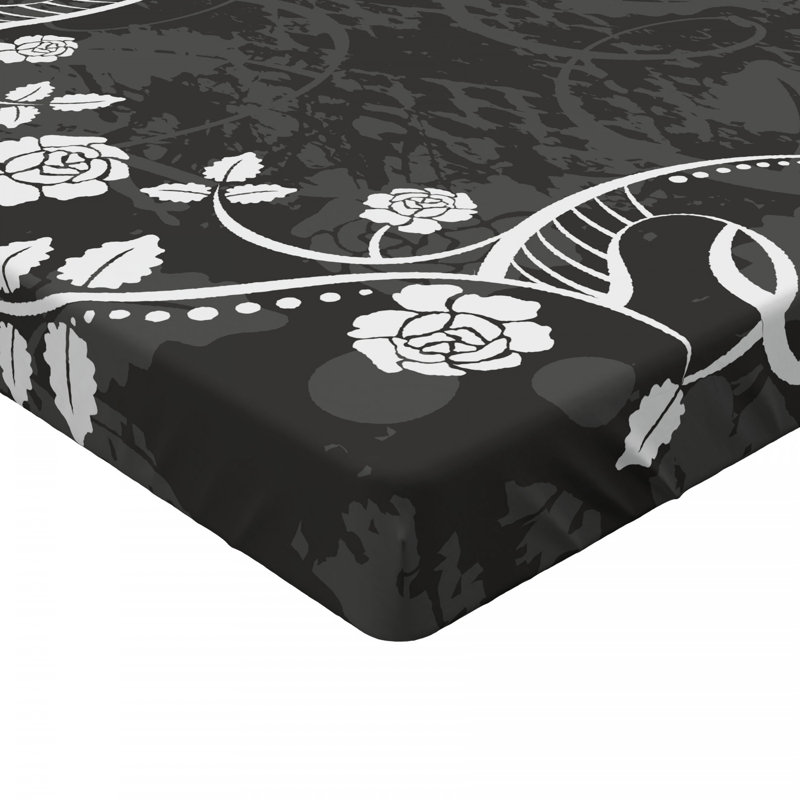 Microfiber Floral Fitted Sheet, Full Fitted Sheet, Black Floral 1