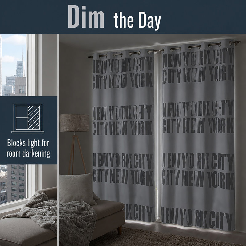 New York Blackout Curtain Single Panel, Light Gray