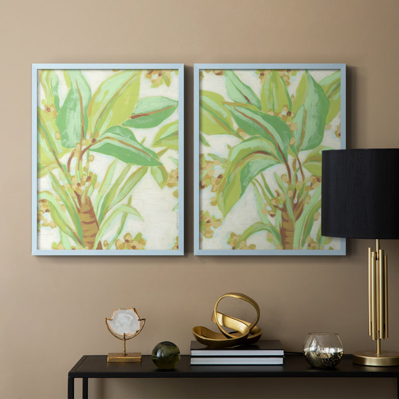 «Island Leaf Fresco I», reproduction encadrée de qualité supérieure - prête à être accrochée - aucun clou requis - aucun clou requis