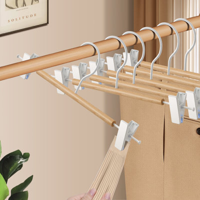 Ensemble de 20 cintres pour pantalons en bois avec pinces de 12 pouces avec cintres réglables pour jupe en bois pour femmes et hommes