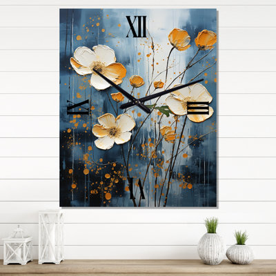Horloge murale Buttercups - Collage I bleu et blanc
